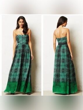 ANTHRO MOULINETTE SOEURS Green Snakeskin Print Full Skirt Maxi Dress Size 6